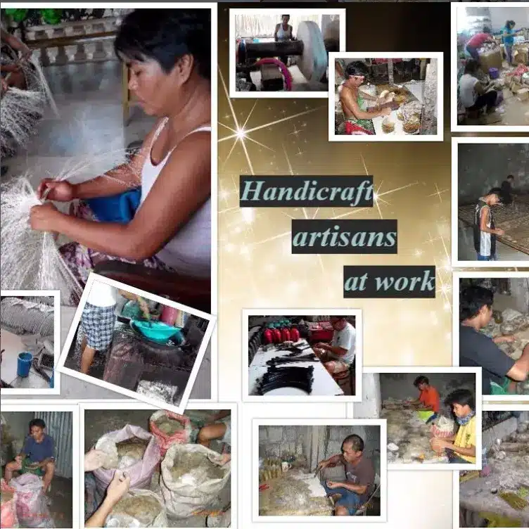 A group of skilled Filipino artisans making handicrafts for wholesale export.